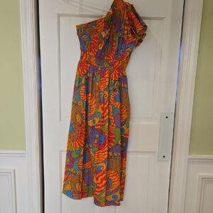 King + Pitt Colorful One-Shoulder Dress NWT